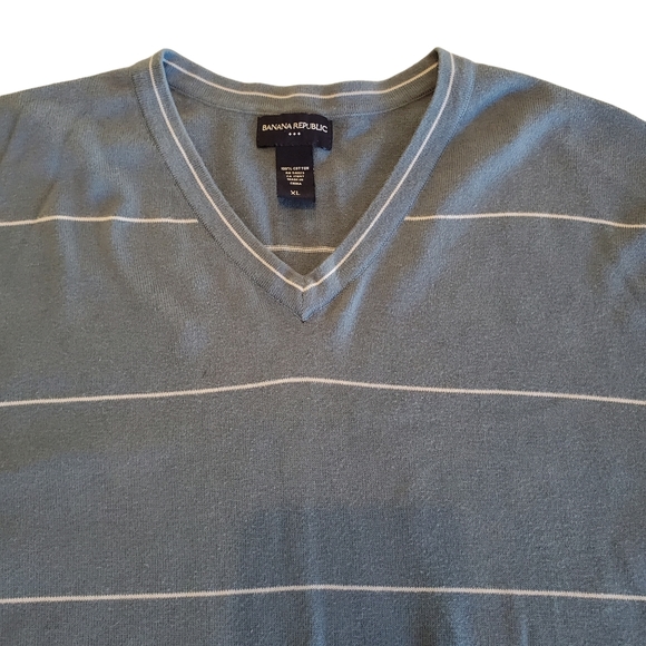 Banana Republic Men's Sweater V-Neck Lightweight 100% Cotton Blue Stripe XL - Picture 4 of 10